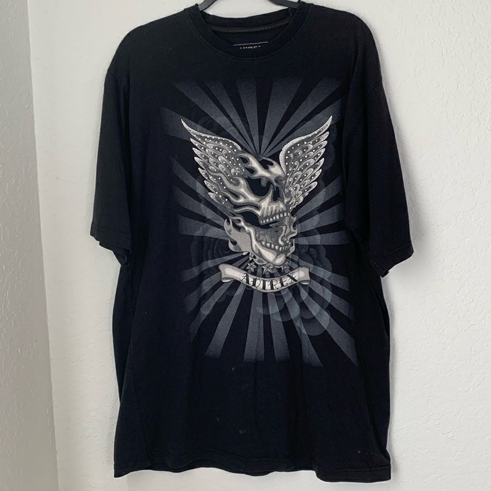 VTG Avirex Winted Skull Rhinestone Black T-Shirt Men’s Size XXL